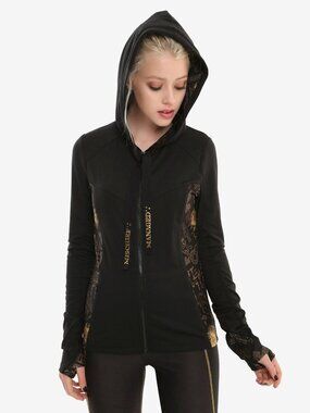 Harry Potter Marauders Map Hooded Zip Black Track Jacket NWT Womens Size Medium